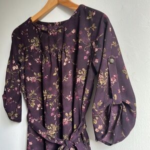 Floral dress in burgundy colours with tie waist women’s small